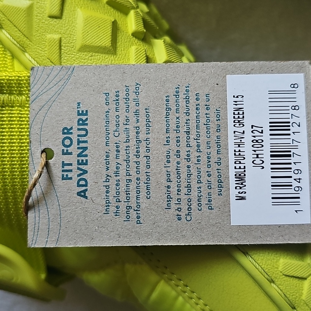 NWT Chaco Ramble Puff Mens 11.5 Hi Viz Green Fleece Lined - Picture 6 of 9